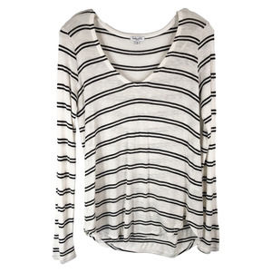 Splendid Small Top Striped Black White Scoop‎ Neck Long Sleeve Knit Popover 181